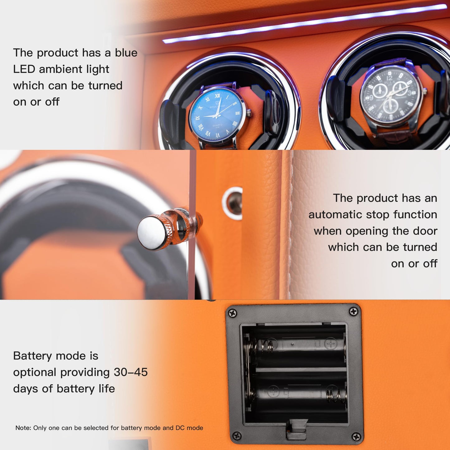 KOHUDIS Watch Winder for 2/4/6/9 Automatic Watches, high-end Leather Making, Super Quiet Mabuchi Motor, Two Power Modes, Built-in led Lights (Apricot, 4 Slots)