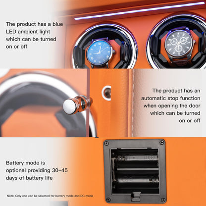 KOHUDIS Watch Winder for 2/4/6/9 Automatic Watches, high-end Leather Making, Super Quiet Mabuchi Motor, Two Power Modes, Built-in led Lights (Gray, 6 Slots)