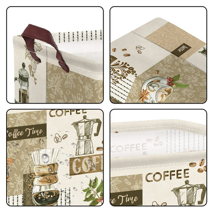 Clastyle Large Breaktime Coffee Theme Storage Basket Coffee Bean Cup Snack Kitchen Storage Bin Rectangle Brown Basket for Clothes Toy Book