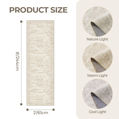 Restydon Rug Runners for Hallways Non Slip - 2x8 Runner Rug for Bedroom, Washable Runner with Rubber Backing, Soft Low-Pile Carpet for Kitchen, Laundry, Bathroom (2'x8', Beige/Ivory)