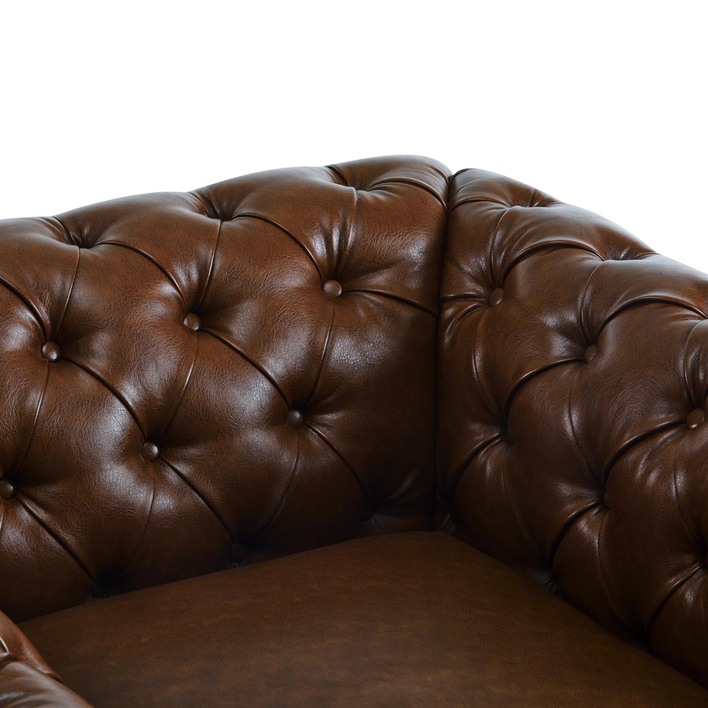 Christopher Knight Home Oakley Chesterfield Faux Leather Upholstered Club Chair, Button-Tufted 360° Swivel Sofa, Scrolled Arm Living Room Sofa, No Assembly Required Furniture, Dark Brown