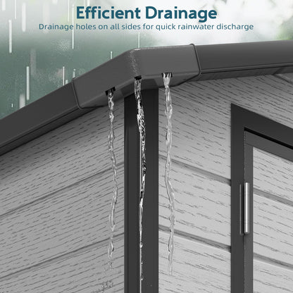 WUKHG 6X4 FT Plastic Storage Shed with Floor, Resin Storage Shed with Drainage Channel & Lockable Door, Outdoor Plastic Sheds Suitable for Bikes, Furniture, Gardening Tools