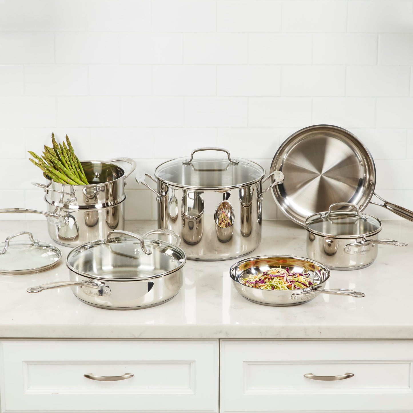 Cuisinart Chef’s Classic 11-Piece Stainless Steel Pots and Pans Set, Cookware Set Compatible with Induction, Electric, Gas Cooktops, Aluminum Core for Even Heat, Cool Grip Handles, Dishwasher Safe