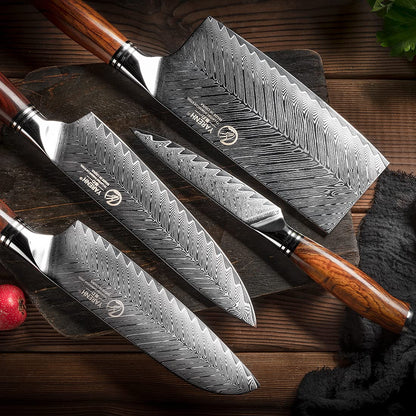 YARENH Knife Set with Magnetic Block 5 Piece, Professional Kitchen Knife Set, 73 Layers Damascus High Carbon Stainless Steel, Natural Sandalwood Handle, Sharp Chef Knife