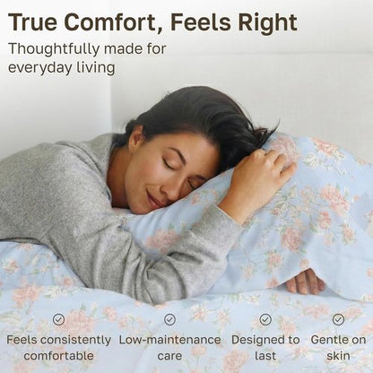 California Design Den Bed Sheets - Soft Cotton Cal King Set, 400 TC, Award-Winning Sateen Finish - Floral Blue/Pink
