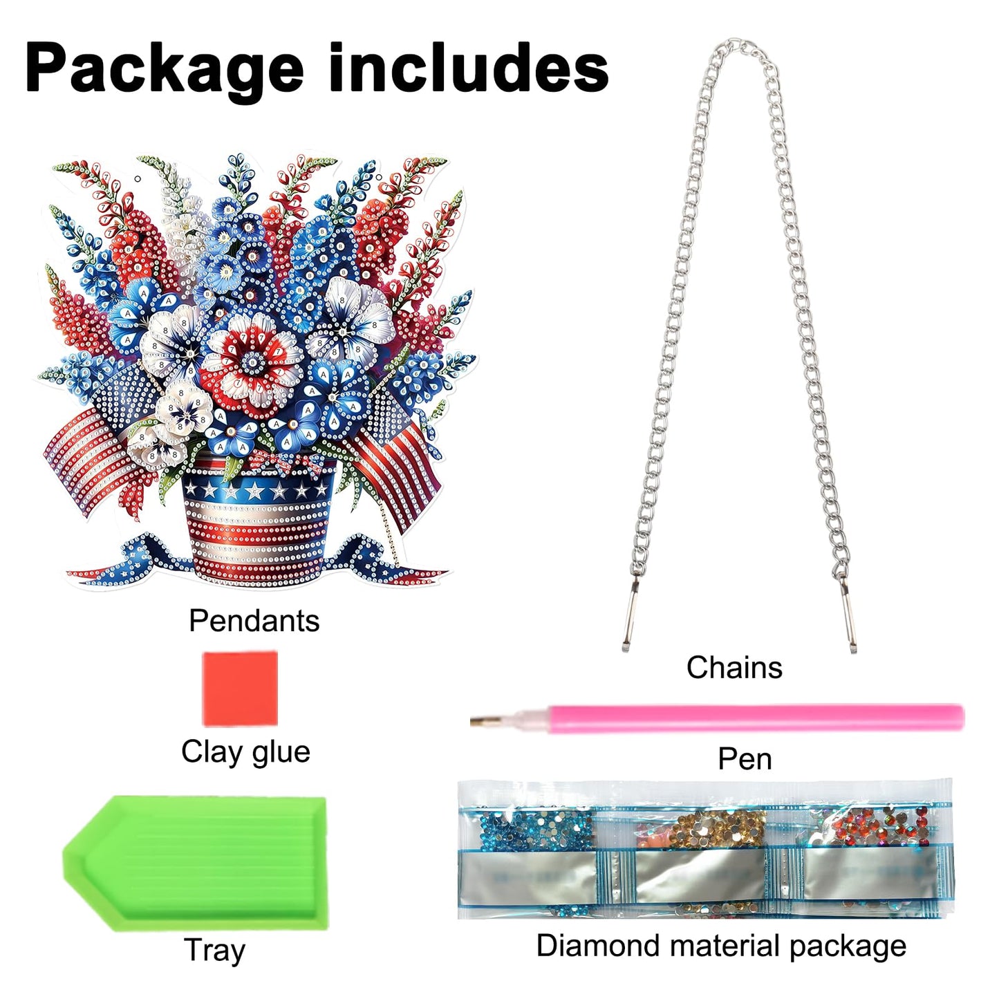 JISHSHAY Diamond Painting Hanging American Flag Diamond Art Pendant Vase Gem Art Wind Chimes Flower Gem Painting Hanging Pendant Mosaic Kits for Adults Windchimes Embroidery Kit Suncatchers