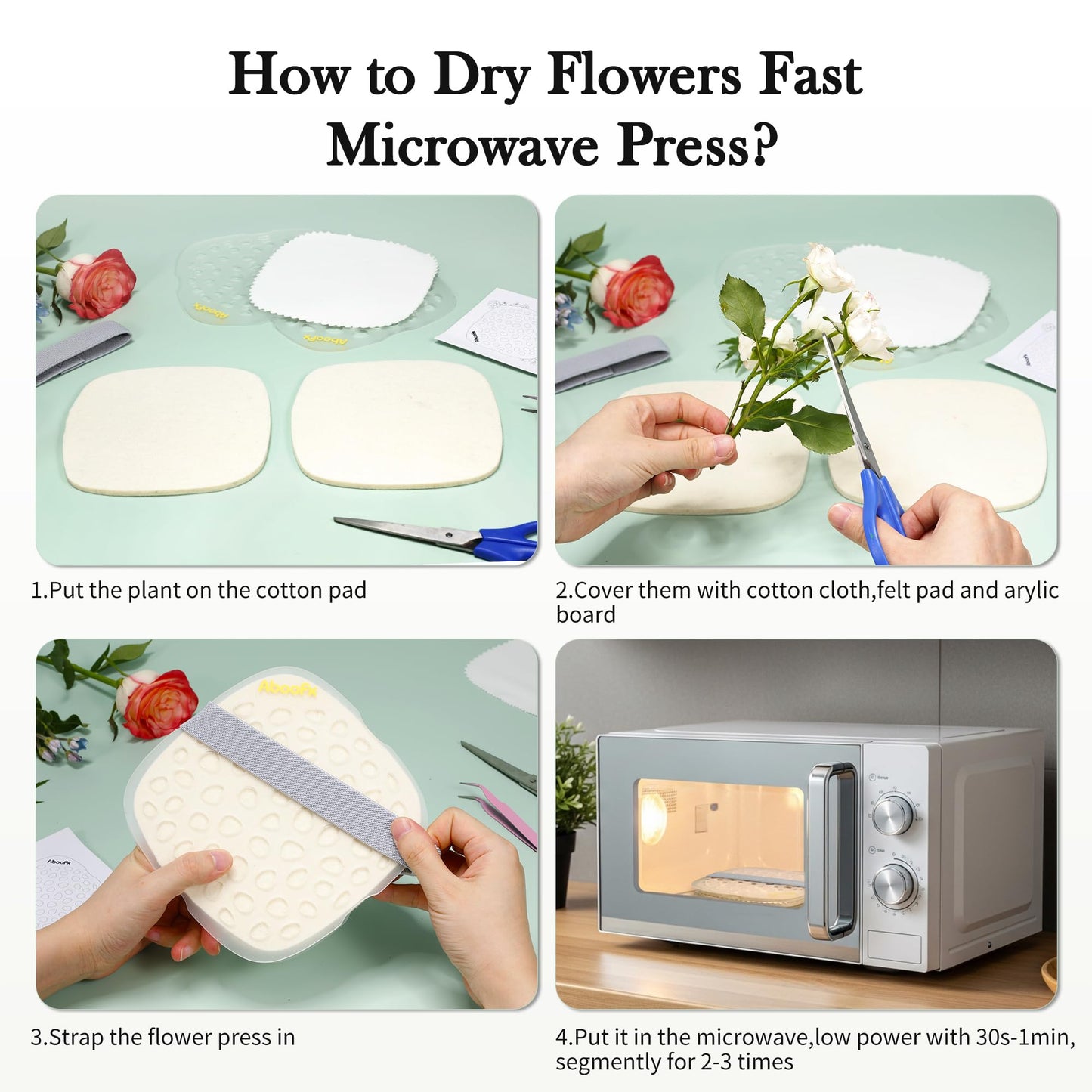 Aboofx Microwave Flower Press Kit, 6.3" Quick Drying Pressed Flower Art Kit with Washable Cloth, Vibrant Color Rentention, Resuable Flower Preservation Kit for DIY Flower Art, Gift for Nature Lover