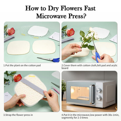 Aboofx Microwave Flower Press Kit, 6.3" Quick Drying Pressed Flower Art Kit with Washable Cloth, Vibrant Color Rentention, Resuable Flower Preservation Kit for DIY Flower Art, Gift for Nature Lover