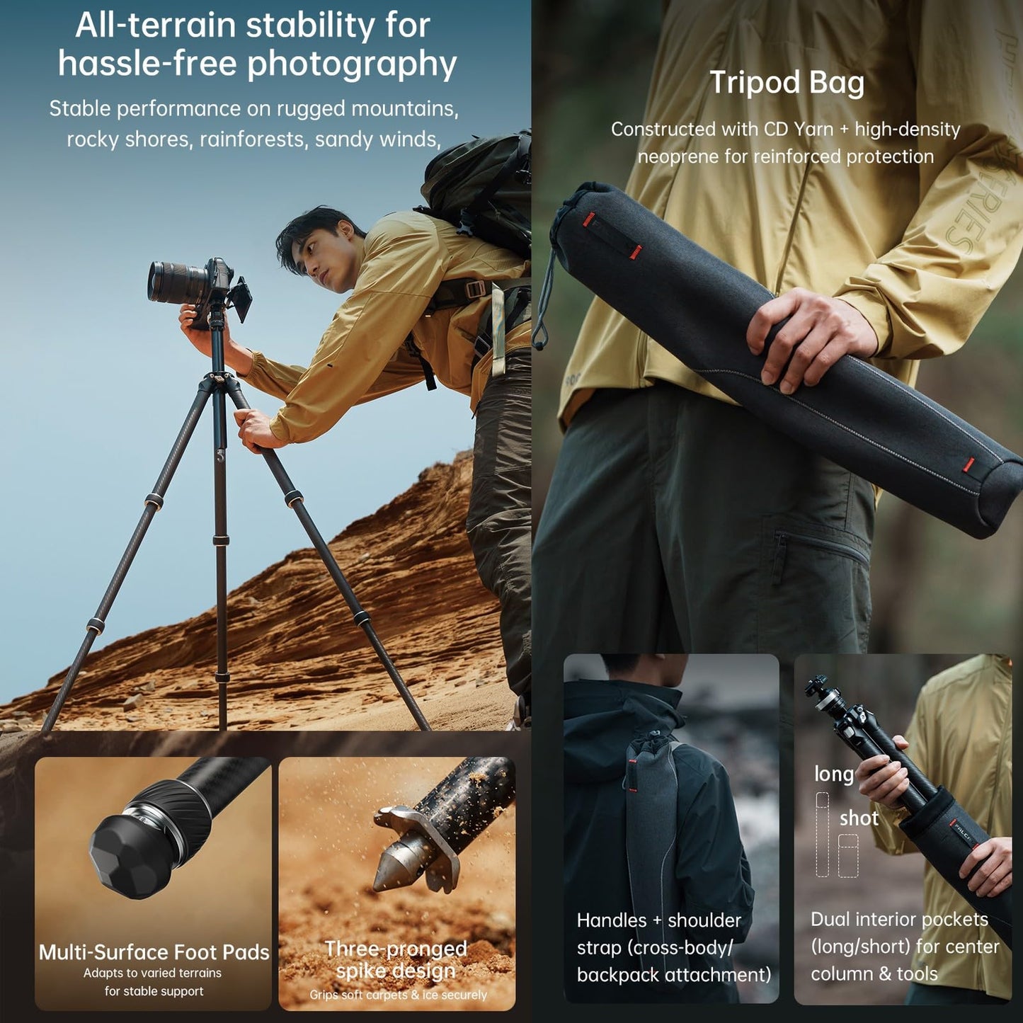 FALCAM TreeRoot Lite F38 Quick Lock Carbon Fiber Travel Tripod with Ball Head Load Capacity 3kg/6.6lbs, Max Vertical Payload 40Kg/88lbs for Cameras (C141K-301)