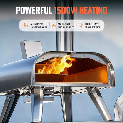 BIG HORN OUTDOORS 12" Dual Fuel Pizza Oven – Electric & Wood Pellet, Indoor & Outdoor High-Temp Pizza Maker (1000°F) with Pizza Stone for Wood-Fired Flavor