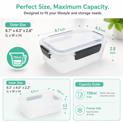YORY 3 cup Plastic Food Storage Containers with Lids Nestable Freezer Dishwasher Safe Rectangle Container Set,5-Pack
