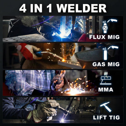 BESTMIG 145A 4-in-1 Multi-Process Welder, 110V/220V MIG/TIG/MMA/Stick Welding Machine, Gas & Gasless Flux Core Welder with Synergy IGBT Inverter, Includes Welding Helmet & Gloves