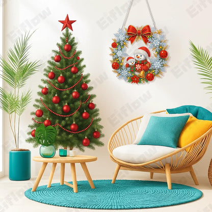 Eiflow Christmas Diamond Art Hanging Kit for Adults, DIY Diamonds Painting Door Hanger Board Kit, Special Crystal Diamond Art Painting Pendant Ornament (Wreath Snowman)