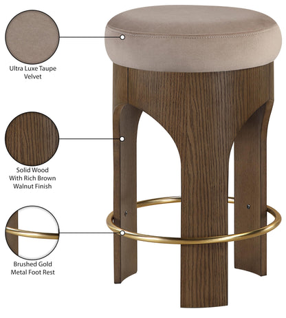 Meridian Furniture Bocceli Taupe Velvet Upholstered Counter Stool