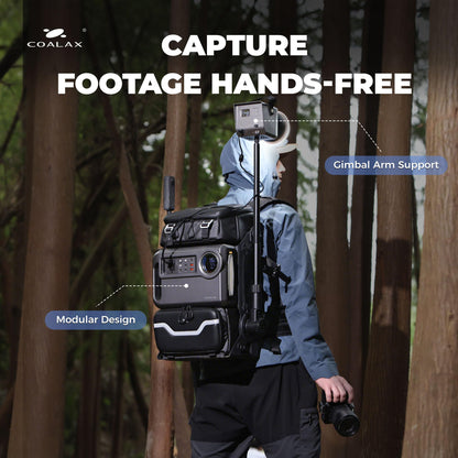 COALAX Lancer300 Pro Camera Backpack with 300W Power Station, Modular Creator Backpack with Magic Arm for Hands-Free POV Filming, Exoskeleton Camera Bag for Photography & Outdoor Production (Green)