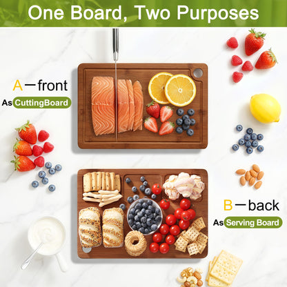 Homaxy Bamboo Cutting Board for Kitchen Set of 3, Wooden Cutting Boards with Non-Slip Mat Deep Juice Groove and Built-In Handles, Wood Chopping Board Set for Meat Fruits & Vegetables