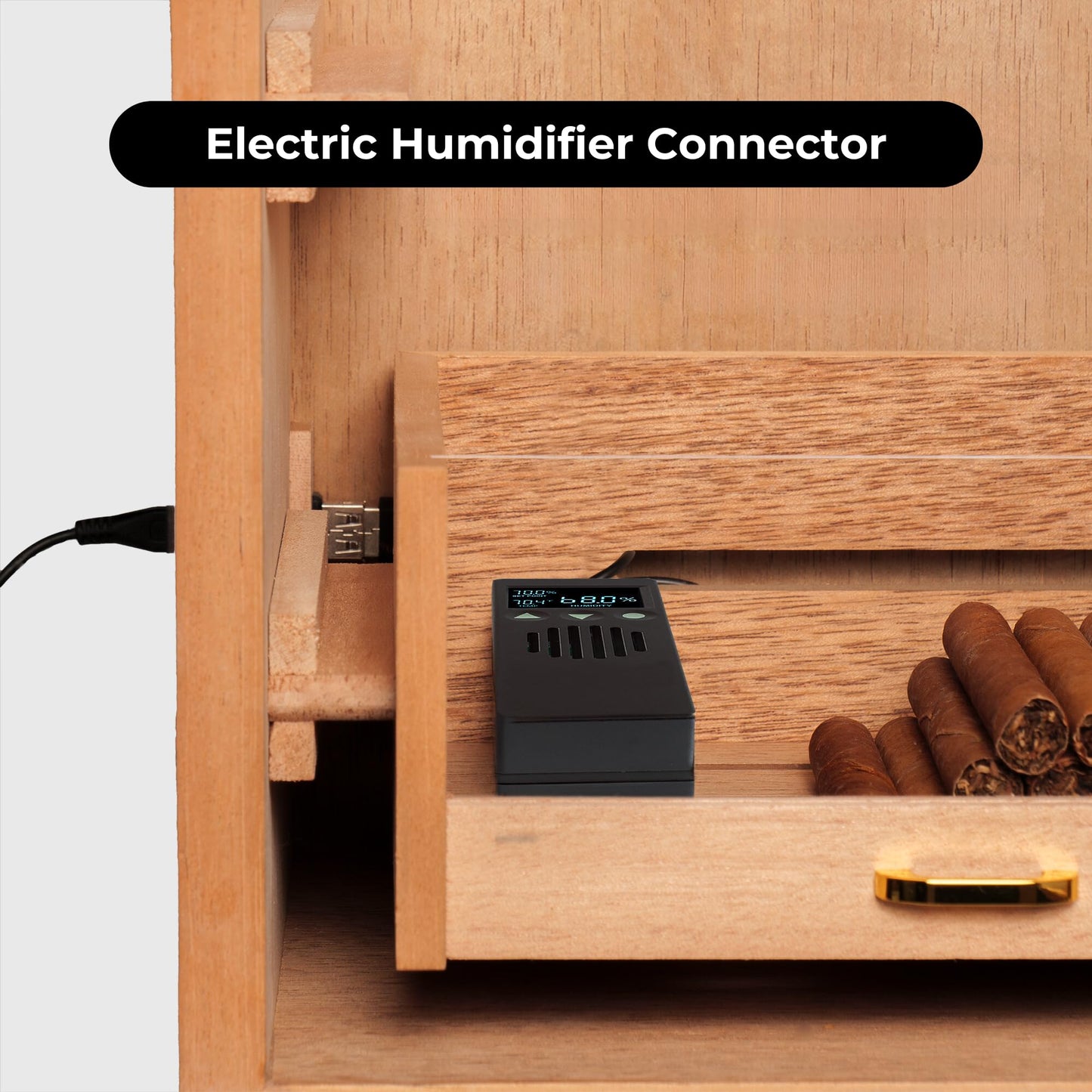 Woodronic Cigar Humidor Cabinet with LED Light, USB Cable & Adapter, Lock & Keys, Spanish Cedar Lining, Accessory Drawer, Hygrometer & Humidifiers, Glossy Ebony Finish, Gift for Fathers, 250 Counts