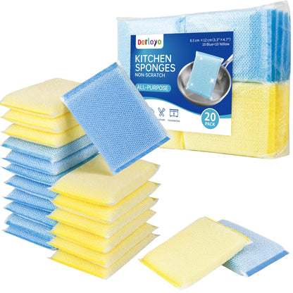 20 Pack All-Purpose Kitchen Sponges, Non Scratch, for Washing and Cleaning Dishes, Non-Stick Cookware, Premium Scrubbers, Ideal for Kitchen, Bathroom