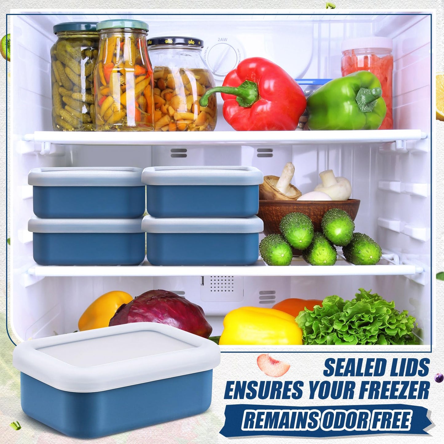 Nuogo 8 Pcs 1 Cup Silicone Freezer Containers with Lid Soup Freezer Molds Silicone Soup Containers Rectangle Trays Reusable Food Preserving Tray Ice Trays for Soups Sauces Stews(Dark Blue)