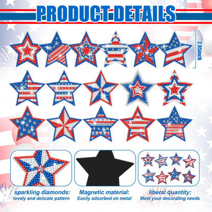 Umigy 16 Pcs 4th of July Patriotic Star Diamond Painting Magnets Refrigerator 250th Anniversary Memorial Day Diamond Art Kits USA Red Blue White Independence Day DIY Art Kits for Adults Beginner Craft