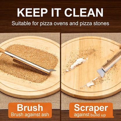 ToppYuanZea 3 Pack 26 Inch Pizza Oven Brush with Scraper and Brass Bristles, Outdoor BBQ Grill Cleaning Brush Copper Wire Pizza Stone with 1 Brush Heads and 1 Screwdriver for Picnic Camping