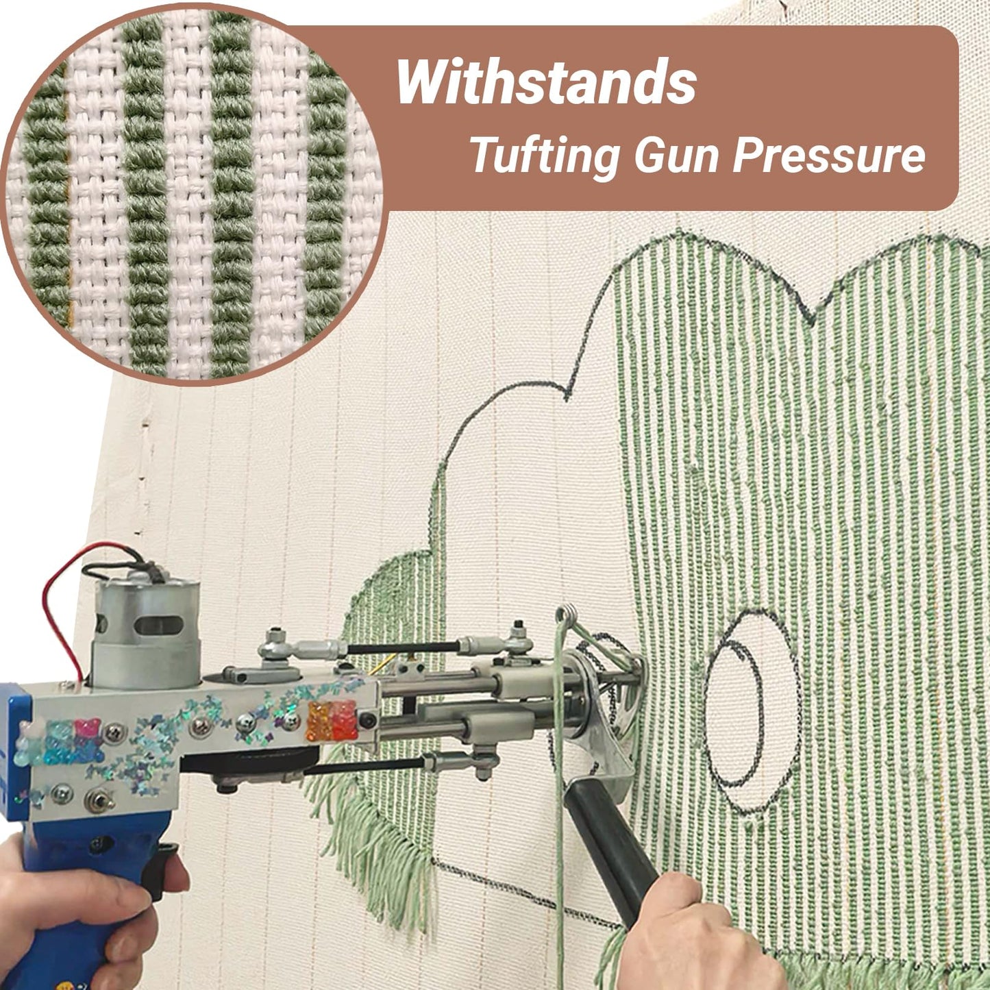 45" x 45" Large Primary Tufting Cloth with Yellow Marked Lines for Tufting Gun, Monks Cloth for Rug Making Kit – Includes 1 Yarn Threader & 2 Glue Scrapers