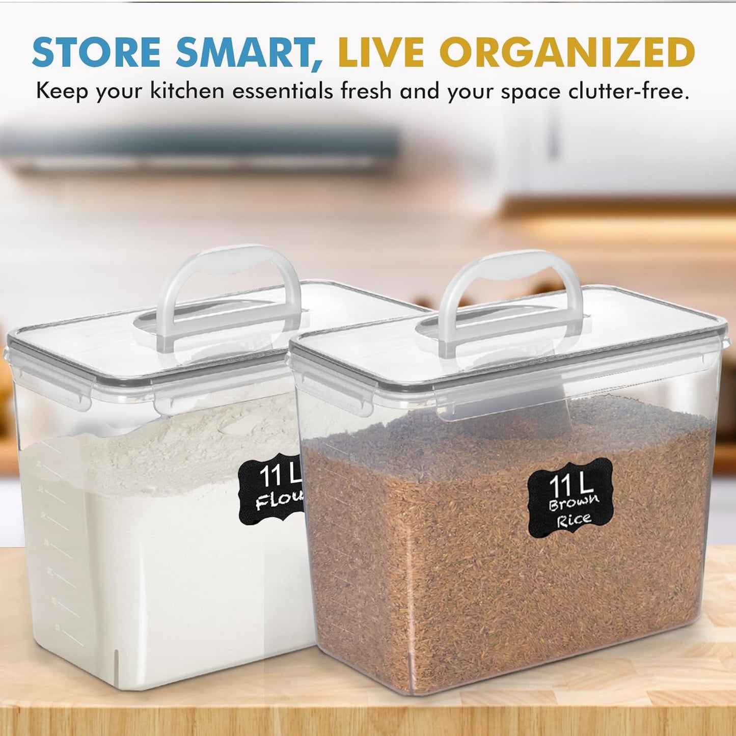 2 (11L 372 oz) Shazo PC | Flour Sugar Storage Containers with Easy Carry Handle - Plastic Extra Large Food Storage