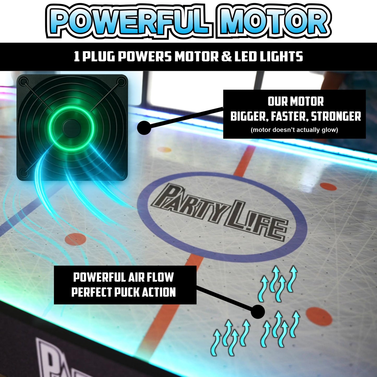 PartyLife 54" Air Hockey Table w/LED Lights & Folding Steel Legs - Powerful Motor, Smooth Surface, Very Sturdy - Perfect for Kids and Adults, Game Rooms & Home Arcade!