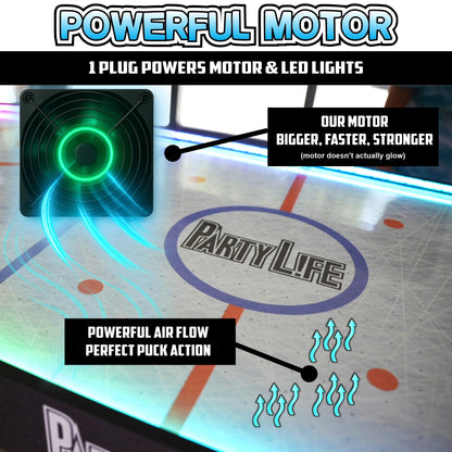 PartyLife 54" Air Hockey Table w/LED Lights & Folding Steel Legs - Powerful Motor, Smooth Surface, Very Sturdy - Perfect for Kids and Adults, Game Rooms & Home Arcade!