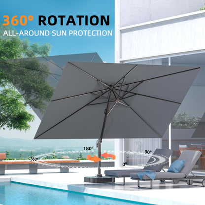 ORYNTREX 10' X 13' Outdoor Patio Umbrella Large Rectangle Cantilever Umbrella Heavy Duty 360°Rotation Offset Umbrella for Garden Deck Pool Patio,Grey