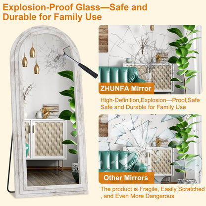 ZHUNFA External Three-Layer Arched Full Length Mirror with Solid Wood Frame,71x32 Modern Farmhouse Decor Standing Mirror Full Length,Wall Mounted,Leaning,Standing for Bedroom,Living Room,White.