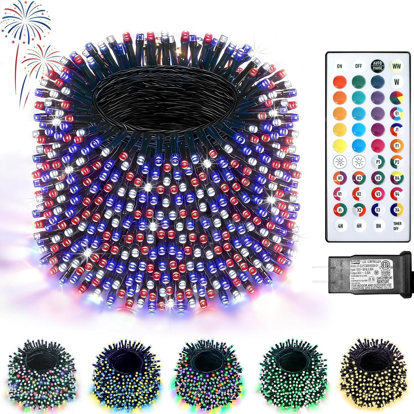 200 35 66FT 4th LED Christmas Lights Color Changing, Colors of July String Lights with Remote Timer, Connectable