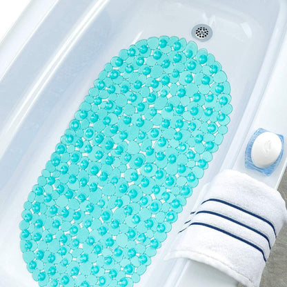 27 14 Inch, WELTRXE Pebbles Bath Mat Oval Non-Slip Bathtub Mat with Suction Cups, Drain Holes for Bathroom Showers