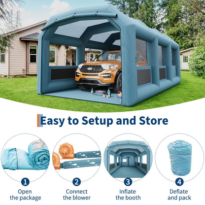 26x15x11Ft Inflatable Paint Booth, Portable Paint Spray Booth with 550W+750W Blower and Air Filter System, Inflatable Spray Booths for DIY Painting Car Truck Garage Furniture Parts Paint Renovation
