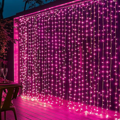 Dazzle Bright 300 LED Curtain String Lights - Waterproof Fairy Lights with 8 Modes | Pink for Bedroom & Party Decor