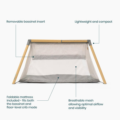 Tutti Bambini CoZee® Go 3-in-1 Foldable Baby Playpen, Portable Bassinet & Travel Crib | Playard with Mattress Included | Birth to 3 Years (Oak & Charcoal)