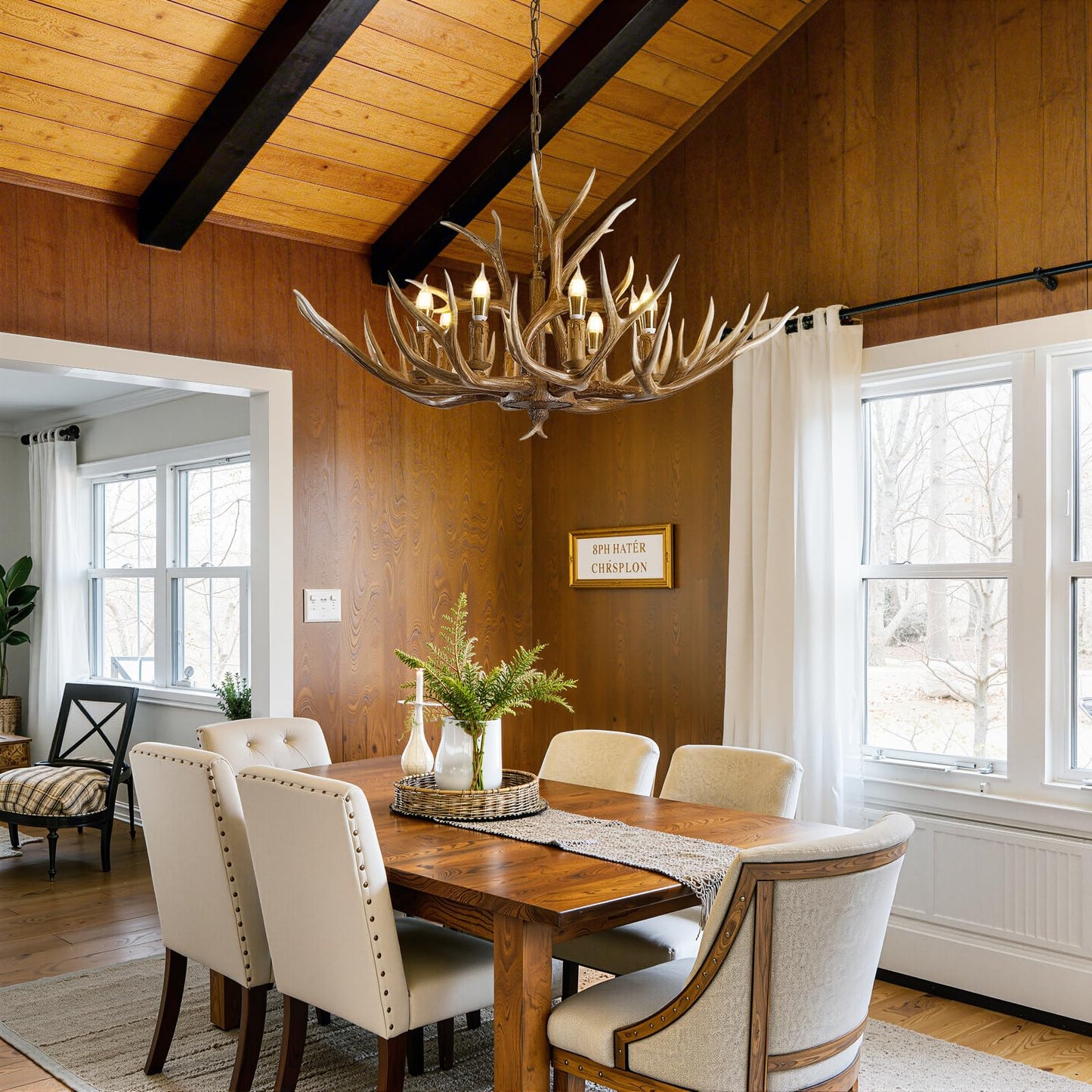 LUJIAODS Antlers Chandelier 8 Light,Deer Chandelier Fixtures,Rustic Farmhouse Horn Antler Lighting for Living Room Bedroom Dining Room Kitchen Cafes,Bars,Kitchen Foyer(8 Lamp Arms+ 3 Arms)