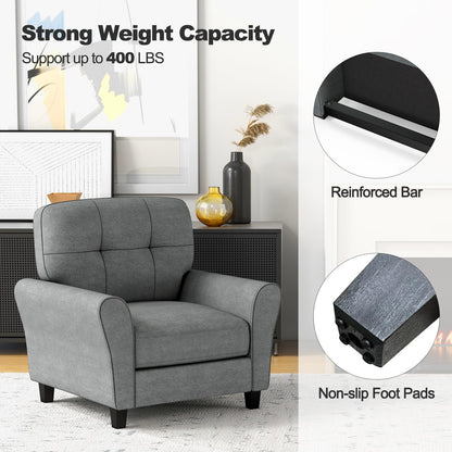Giantex Modern Mid-Century Accent Chair - Linen Living Room Chair with Tufted Back, 7" Thick Cushion, Max Load 400 lbs, Upholstered Armchair with Non-Slip Foot Pads, Club Chair for Bedroom, Grey