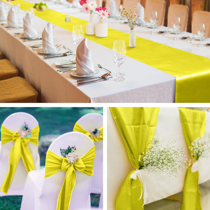 ANECO 4 Pack Satin Table Runner 12 x 108Inch Long Bright Silk and Smooth Fabric Party Table Runner for Wedding Banquet Party Decoration- Yellow