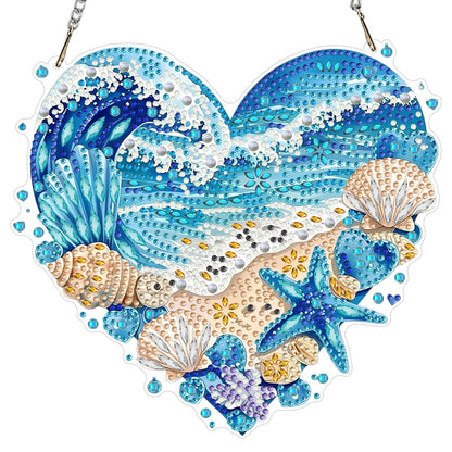 MXJSUA Waves Beach Diamond Painting Art Window Suncatchers, Diamond Art Kits for Adults Hanging Ornaments with Chain, 5D Special Shape Crystal Diamond Pendant Accessories for Decor Gift 8x8 Inch