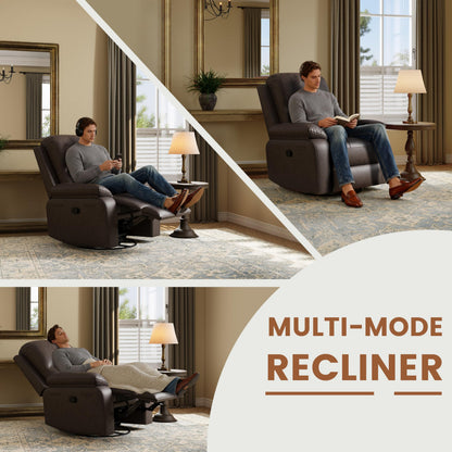 Attalee Leather Swivel Rocker Recliner Chair Set of 2, Traditional Manual Chair, Upholstered Nursery Glider Rocking Recliner, Faux Leather Single Sofa with Pocket Spring for Living Room, Dark Brown