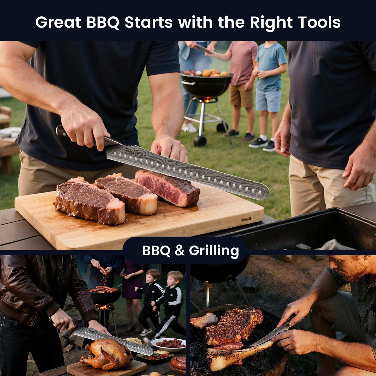 SYOKAMI Brisket Slicing Knife Set, Carving and Boning Knife for Meat & Turkey Cutting, Japanese Style High Carbon Steel Kitchen Knives Set For Home & BBQ, Wood Ergonomic Full Tang Handle, Gift for Mom
