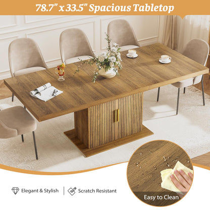 Zevemomo 62.99"-78.74" Expandable Dining Table with Storage, Extendable Dining Table for 6-10 People, Extra Hidden Storage for Tableware & Wine, Modern Farmhouse Table for Kitchen Living Room-Brown