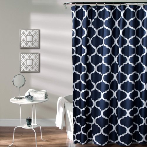 Lush Decor Geo Shower Curtain Single 72"W x 72"L Navy - Trellis Shower Curtains for Bathroom - Navy Bathroom Curtain