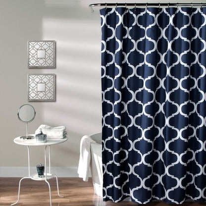 Lush Decor Geo Shower Curtain Single 72"W x 72"L Navy - Trellis Shower Curtains for Bathroom - Navy Bathroom Curtain
