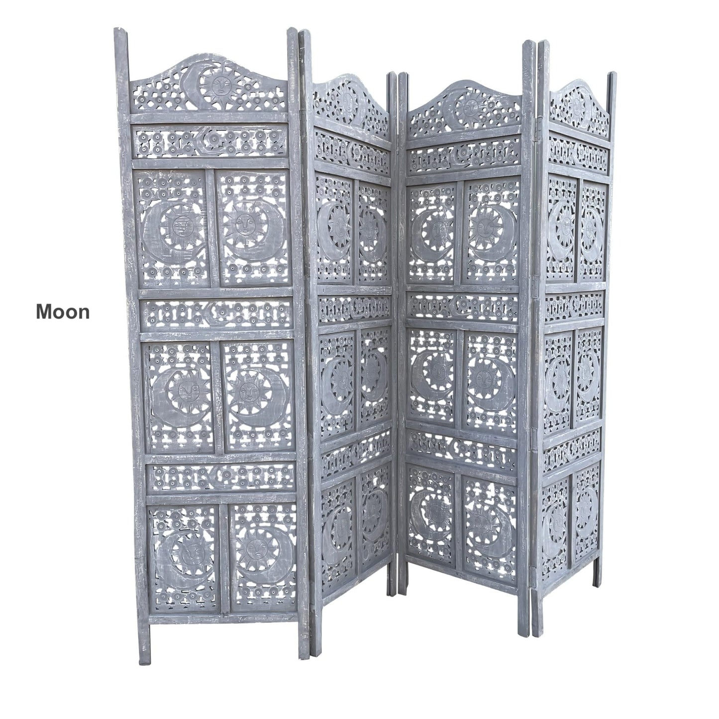 Hand Crafted 4-Panel Wood Divider, Multi-Panel Privacy Screen (Box Floral)
