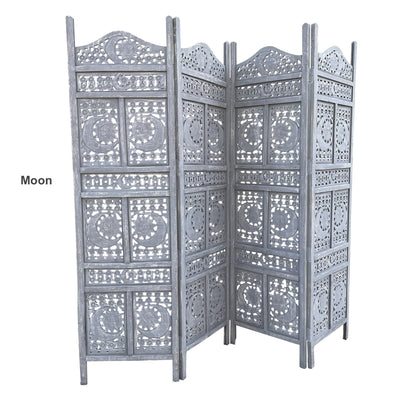 Hand Crafted 4-Panel Wood Divider, Multi-Panel Privacy Screen (Box Floral)