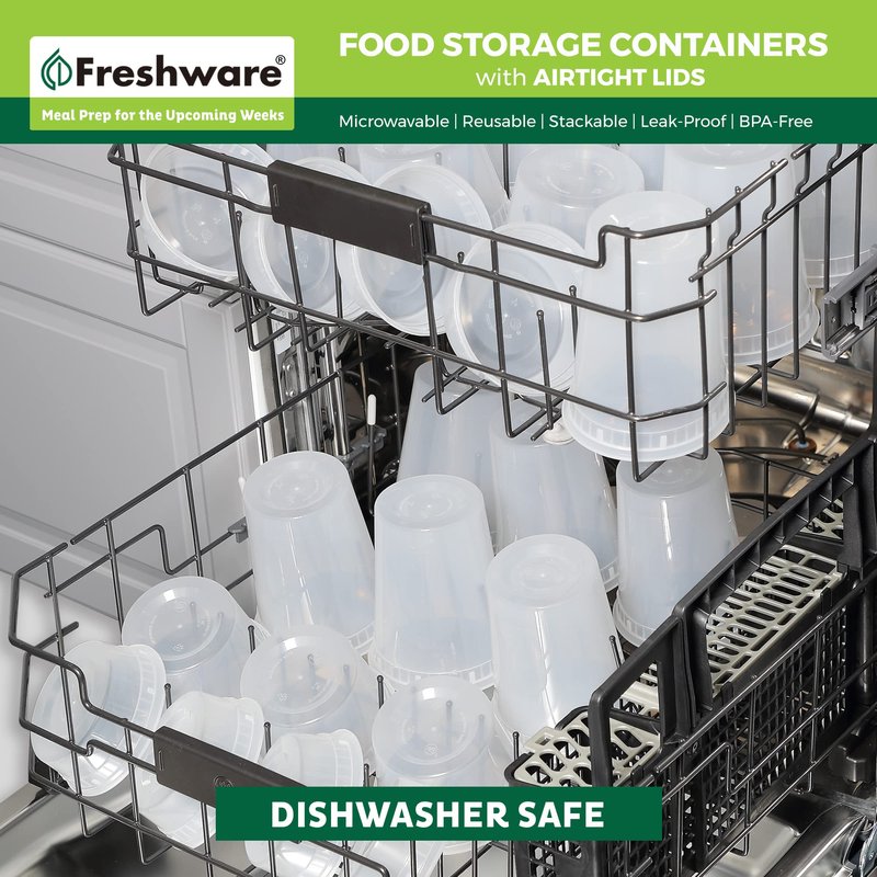 Freshware Food Storage Containers [240 Set] 32 oz Plastic Deli Containers with Lids, Slime, Soup, Meal Prep Containers | BPA Free | Stackable | Leakproof | Microwave/Dishwasher/Freezer Safe