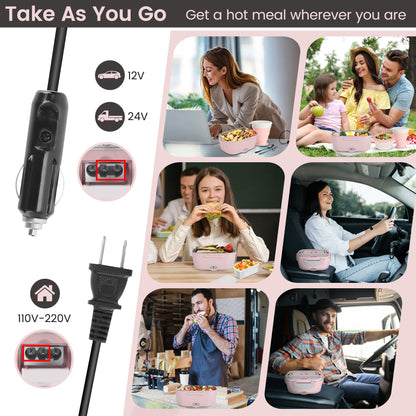 AOSION Electric Lunch Box for Adults, Heated Lunch Box 3-IN-1 80W Self Portable Food Warmer for Car/Truck/Office, Upgraded Lunch Box Leak-Proof Stainless Steel Container, Gifts for Women (Pink)