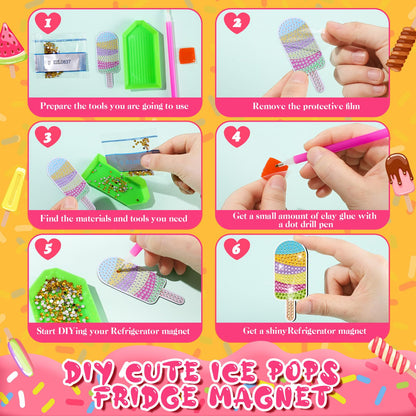 Remuuly 30 Pcs Ice Cream Diamond Painting Magnets Summer Diamond Art Magnet Kits for Adults Ice Cream 5D Rhinestones Refrigerator Magnetic Stickers for Beginner DIY Crafts Fridge Summer Gifts